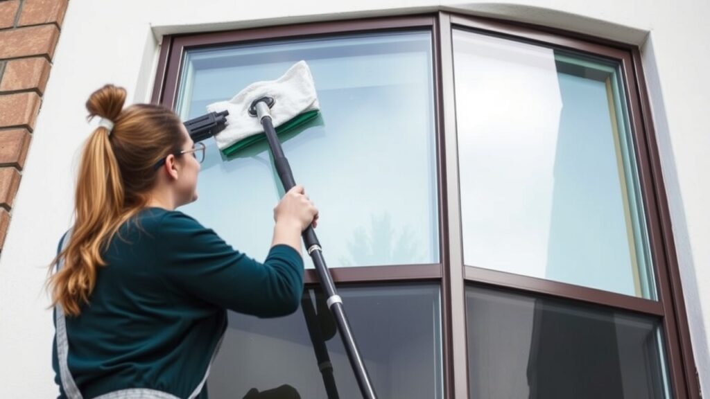 a woman cleaning her beautilful windows in calgary